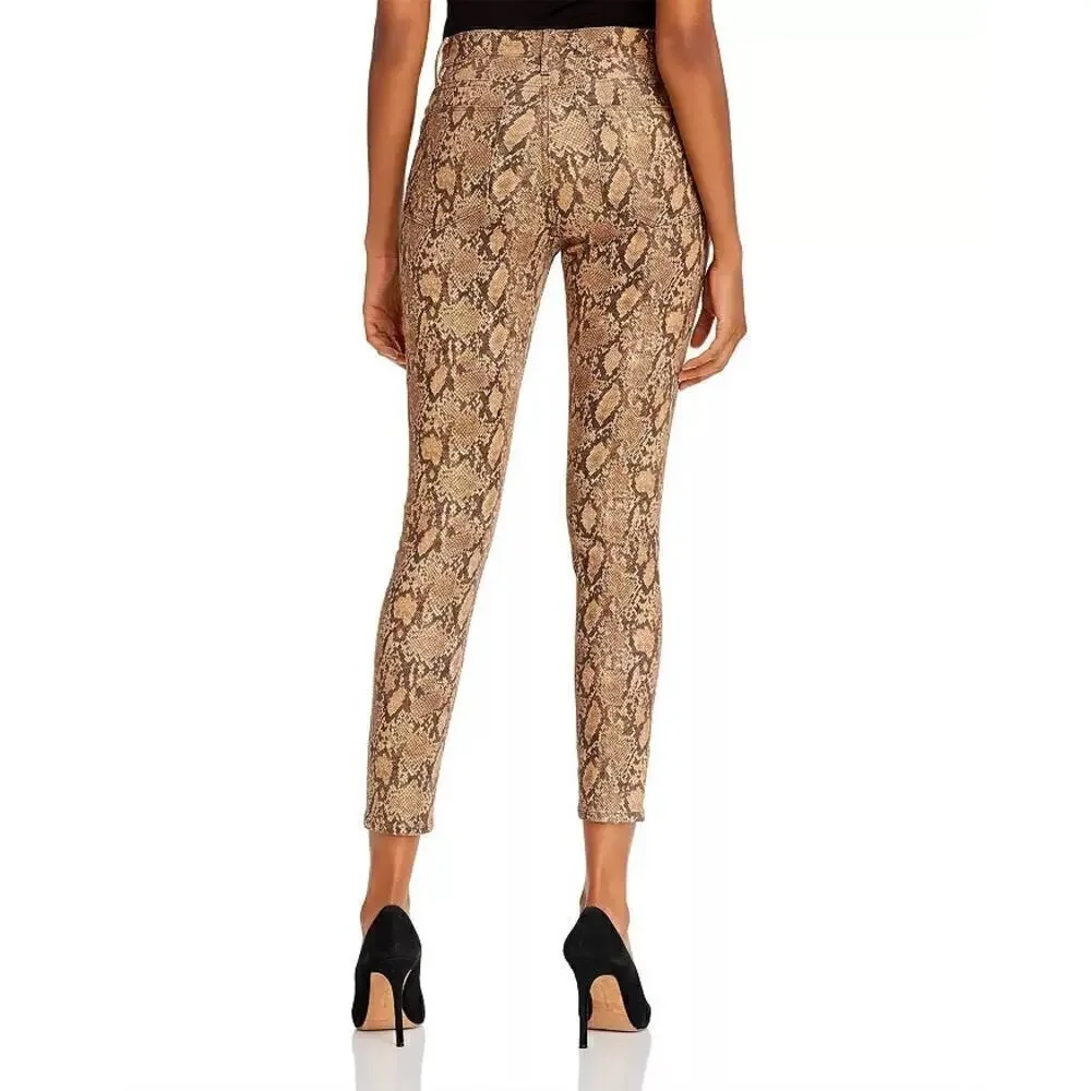Frame Le High Jeans Coated Python High Rise Skinny Fit Crop Brown Tan NWT 25